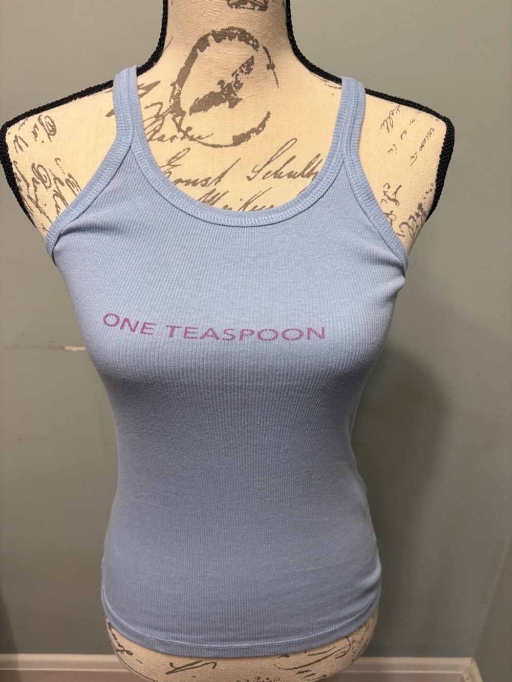 One Teaspoon Pale Blue Ribbed Logo Tank
